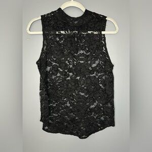 Who What Wear Top Womens S Black Lace Mock Neck Sleeveless Sheer Fairy Grunge